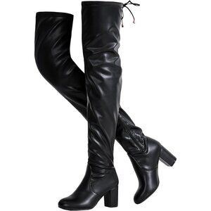 Women's Black Pu Suede Inner Zipper Thigh High Over The Knee High Heel Boots